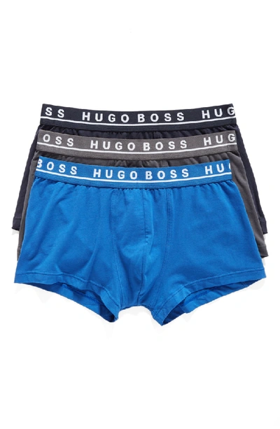Hugo Boss Assorted 3-pack Stretch Cotton Trunks In Navy/ Deep Blue/ Charcoal