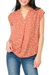 Gibsonlook Cap Sleeve Blouse In Rust Scattered Dot