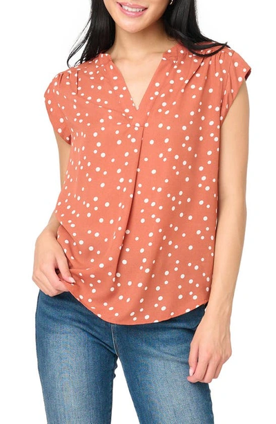Gibsonlook Cap Sleeve Blouse In Rust Scattered Dot