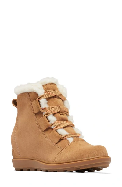 Sorel Evie Ii Cozy Waterproof Wedge Bootie In Tawny Buff,gum