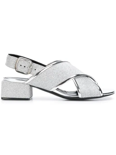 Marni Women's Glitter Crisscross Block-heel Sandals In Silver