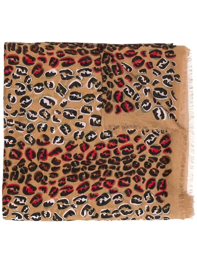 Fendi Leopard Print Scarf In Brown