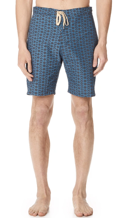 Mollusk Notched Swim Trunks In Blue Tidepool