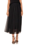 Vince Camuto Pleated Mesh Midi Skirt In Rich Black