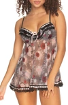 Black Bow 'ruffles Galore' Underwire Chemise & Hipster Briefs In Cherry Rose