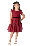 Popatu Kids' Check Tiered Cotton Dress In Black/ Red