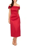 Aidan Mattox Off The Shoulder Mikado Midi Cocktail Dress In Matador Red