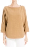 Max Studio Boat Neck Dolman Sleeve Waffle Knit Top In Brown