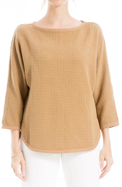Max Studio Boat Neck Dolman Sleeve Waffle Knit Top In Brown