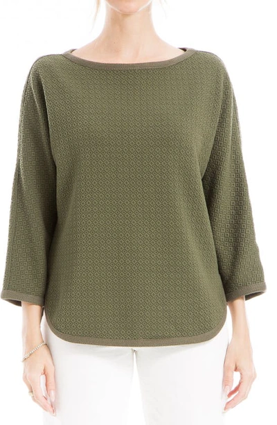 Max Studio Boat Neck Dolman Sleeve Waffle Knit Top In Army