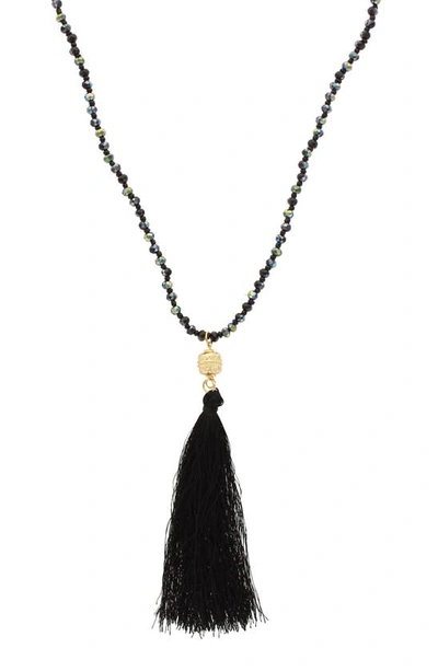 Olivia Welles Alaina Tassel Pendant Necklace In Gold / Black