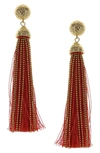 Olivia Welles Cotton & Chain Tassel Drop Earrings In Gold / Coral