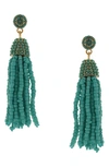 Olivia Welles Seed Bead Tassel Drop Earrings In Gold / Turquoise