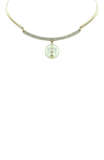 Olivia Welles Nikki Iced Imitation Pearl Choker Necklace In Gold / White / Clear