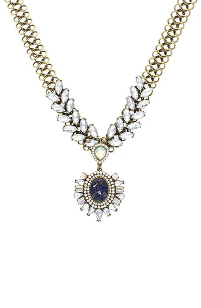 Olivia Welles Estella Detail Necklace In Burnished Gold / Blue