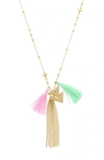 Olivia Welles Fara Tassel Pendant Necklace In Worn Gold / Pink