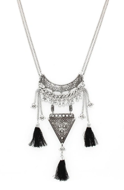 Olivia Welles Tassel Trio Pendant Necklace In Burnished Silver / Black