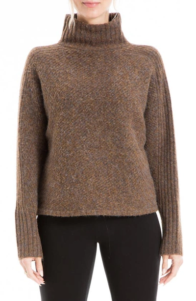 Max Studio Diagonal Texture Cowl Neck Sweater In Hthrbrown