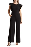 Bebe Ruffle Scuba Jumpsuit In Black