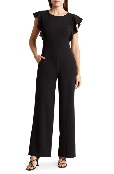 Bebe Ruffle Scuba Jumpsuit In Black