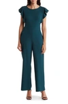 Bebe Ruffle Scuba Jumpsuit In Hunter