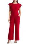 Bebe Ruffle Scuba Jumpsuit In Red
