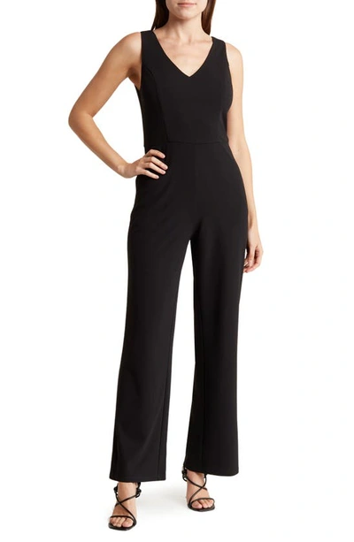 Bebe V-neck Scuba Jumpsuit In Black