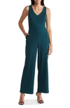 Bebe V-neck Scuba Jumpsuit In Hunter