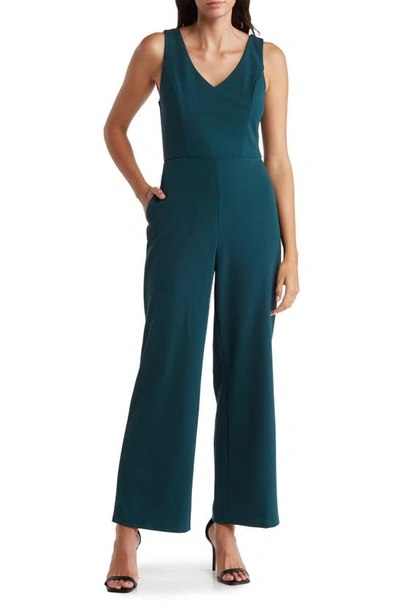 Bebe V-neck Scuba Jumpsuit In Hunter