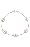 Effy Sterling Silver 7mm Pink Freshwater Pearl Station Bracelet In Pink/ Silver