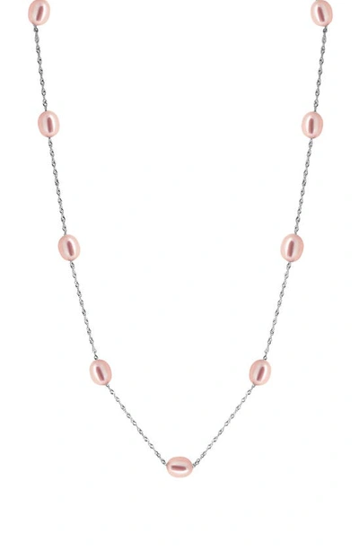 Effy Sterling Silver 7mm Pink Freshwater Pearl Station Necklace In Pink/ Silver