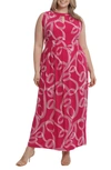 London Times Halter Jersey Maxi Dress In Pink,white
