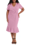 London Times V-neck Twist Midi Dress In Orchid