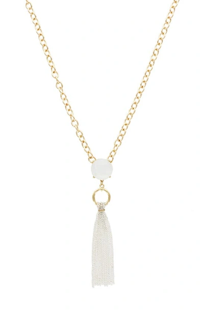 Olivia Welles Andreya Tassel Necklace In Gold / White