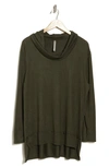 Forgotten Grace Cowl Neck High/low Knit Sweater In Olive