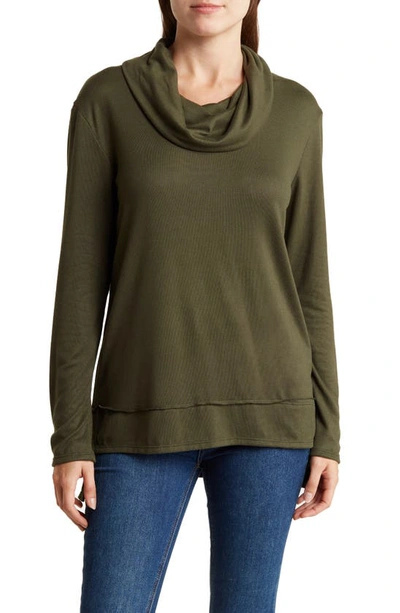 Forgotten Grace Cowl Neck High/low Knit Sweater In Olive