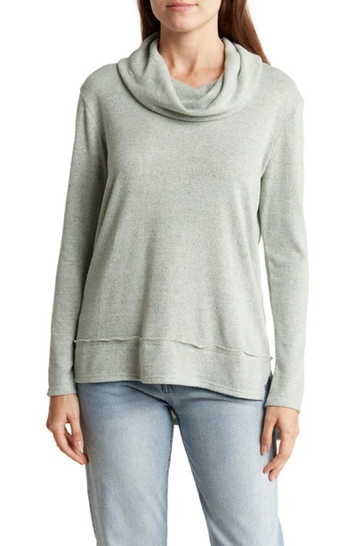 Forgotten Grace Cowl Neck High/low Knit Sweater In Taupe