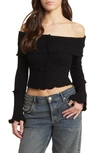 Bdg Urban Outfitters Patchwork Rib Off The Shoulder Crop Sweater In Black
