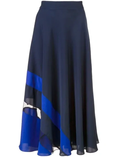 Milly Asymmetric Stripe A-line Midi Skirt In Navy