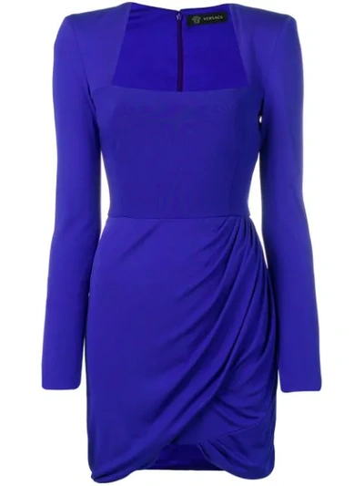 Versace Square Neck Bodycon Mini Dress In Viola