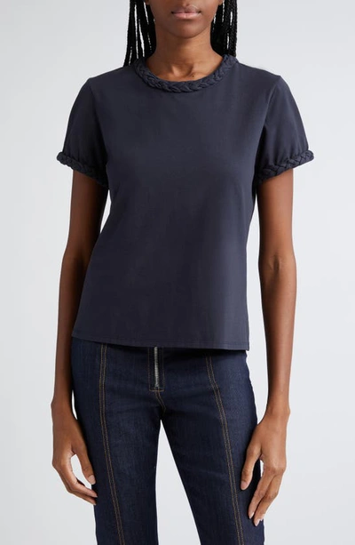 Cinq À Sept Lorainne Short Ruched-sleeve Silk Top In Navy