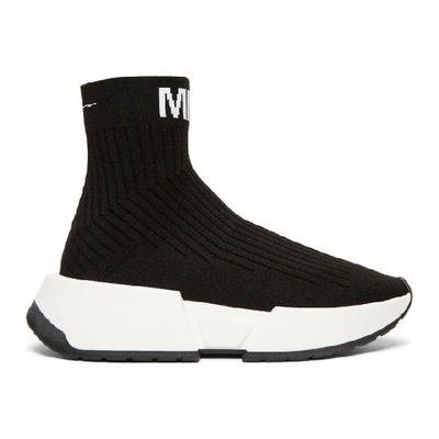Mm6 Maison Margiela Black Sock High-top Sneakers In 964 Blk/wht