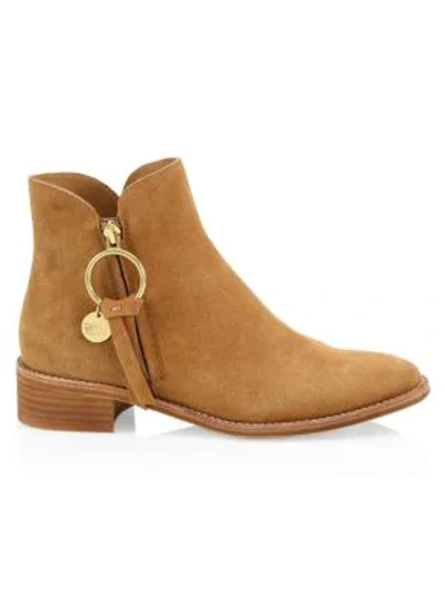 See By Chloé Louise Flat Suede Ankle Boots In Tan