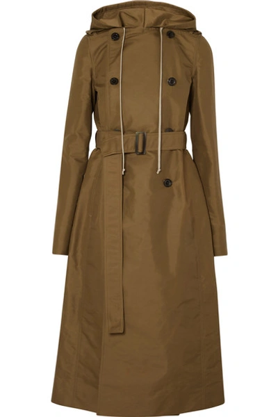 Rick Owens Hooded Shell Trench Coat In Army Green
