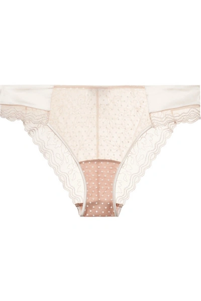 La Perla Marble Mood Satin-trimmed Embroidered Printed Stretch-tulle Briefs In Blush