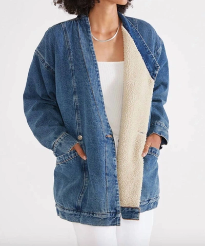 Etica Naima Sherpa Lined Denim Jacket In Arctic Storm In Blue