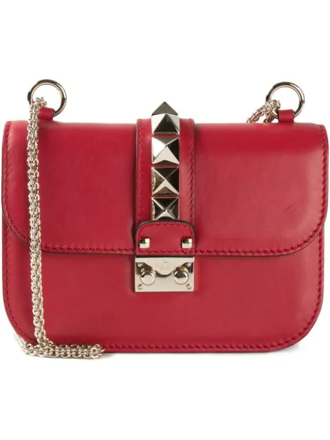 Valentino Garavani Small Studded Leather Lock Bag In Red | ModeSens