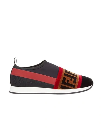 Fendi Brown Colibri Leather And Mesh Sneakers  In Black