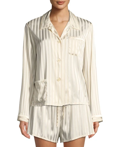 Morgan Lane Ruthie Marle-striped Pajama Top In Off White