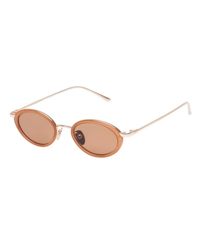 Le Specs Boom Slim Oval Metal & Plastic Sunglasses In Gold/ochre